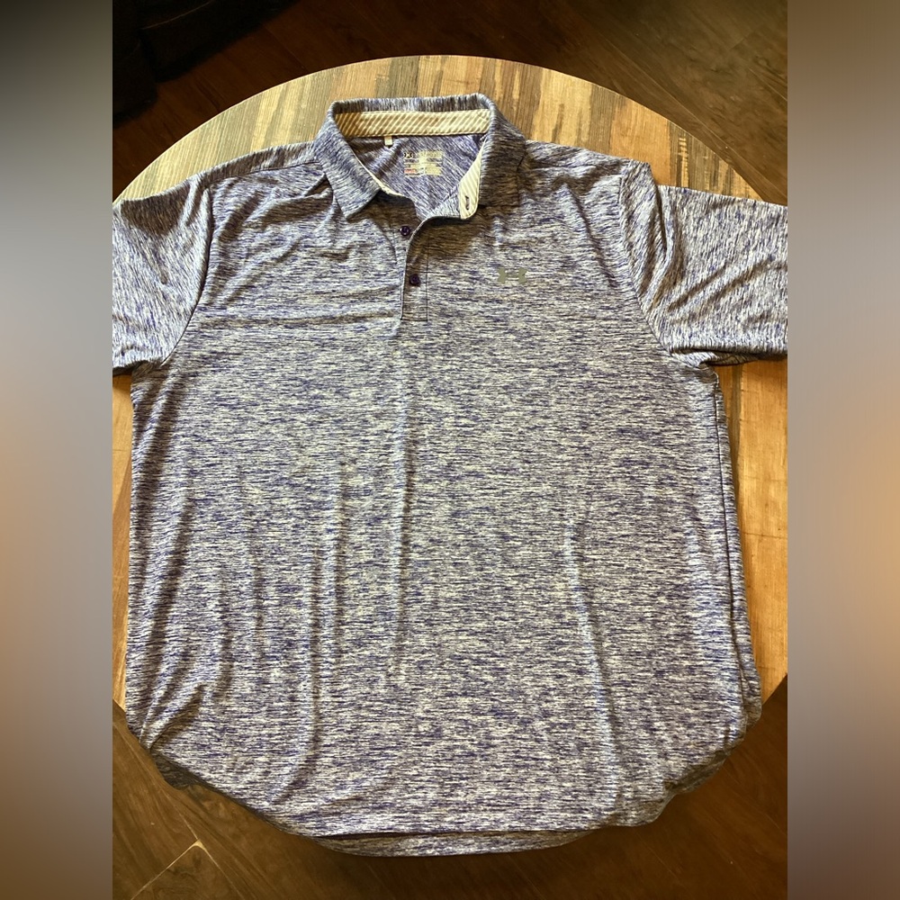 Men’s Big Tall Under Armour Heathered Blue Heat Gear Sz 2XL Polo Shirt.  #24